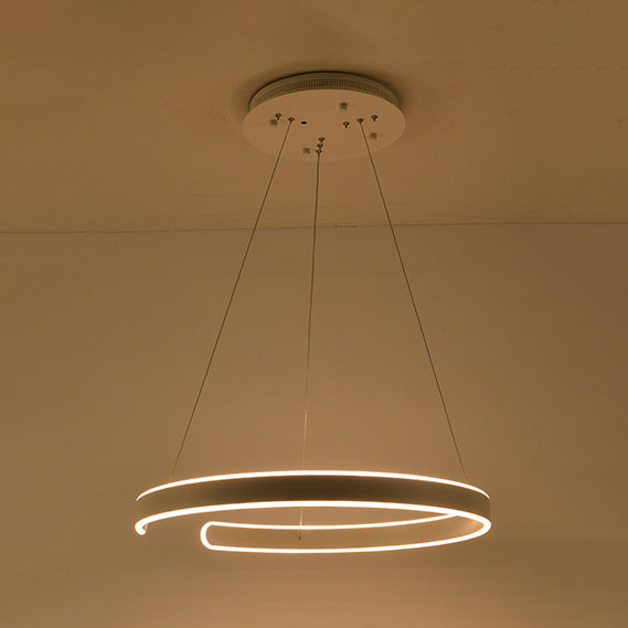 Postmodern 1/2/3-Light LED Suspension Light with Acrylic Shade Brown/White Ring Chandelier Pendant in Warm/White/Natural Light 1 Brown Clearhalo 'Ceiling Lights' 'Chandeliers' 'Modern Chandeliers' 'Modern' Lighting' 114328