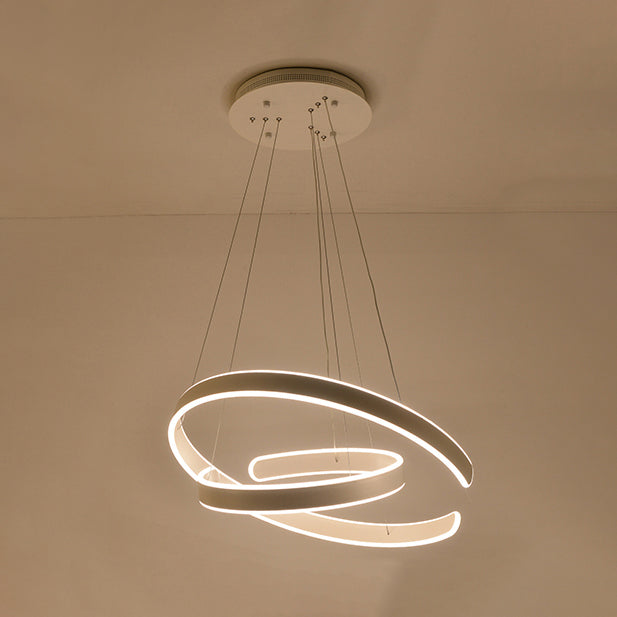 Postmodern 1/2/3-Light LED Suspension Light with Acrylic Shade Brown/White Ring Chandelier Pendant in Warm/White/Natural Light 2 Brown Clearhalo 'Ceiling Lights' 'Chandeliers' 'Modern Chandeliers' 'Modern' Lighting' 114332