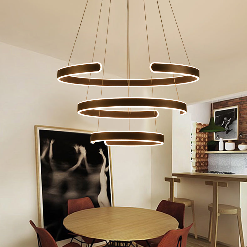 Postmodern 1/2/3-Light LED Suspension Light with Acrylic Shade Brown/White Ring Chandelier Pendant in Warm/White/Natural Light Clearhalo 'Ceiling Lights' 'Chandeliers' 'Modern Chandeliers' 'Modern' Lighting' 114333