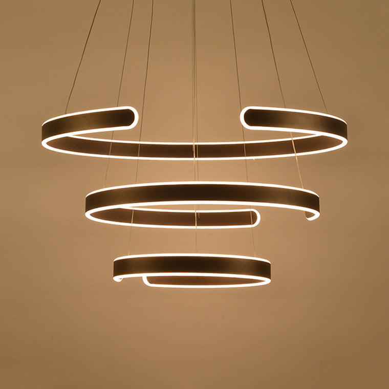 Postmodern 1/2/3-Light LED Suspension Light with Acrylic Shade Brown/White Ring Chandelier Pendant in Warm/White/Natural Light 3 Brown Warm Clearhalo 'Ceiling Lights' 'Chandeliers' 'Modern Chandeliers' 'Modern' Lighting' 114334