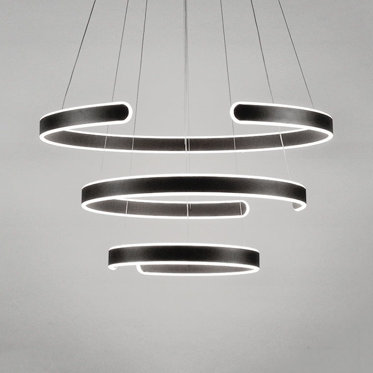 Postmodern 1/2/3-Light LED Suspension Light with Acrylic Shade Brown/White Ring Chandelier Pendant in Warm/White/Natural Light 3 Brown Clearhalo 'Ceiling Lights' 'Chandeliers' 'Modern Chandeliers' 'Modern' Lighting' 114335