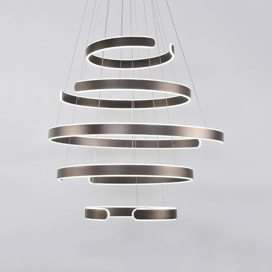 Postmodern 1/2/3-Light LED Suspension Light with Acrylic Shade Brown/White Ring Chandelier Pendant in Warm/White/Natural Light 5 Brown Natural Clearhalo 'Ceiling Lights' 'Chandeliers' 'Modern Chandeliers' 'Modern' Lighting' 114338