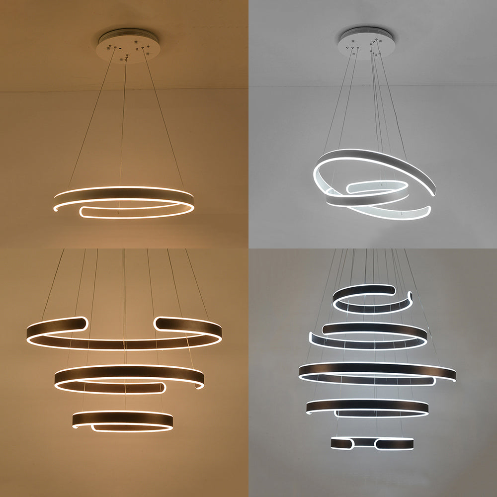 Postmodern 1/2/3-Light LED Suspension Light with Acrylic Shade Brown/White Ring Chandelier Pendant in Warm/White/Natural Light Clearhalo 'Ceiling Lights' 'Chandeliers' 'Modern Chandeliers' 'Modern' Lighting' 114339