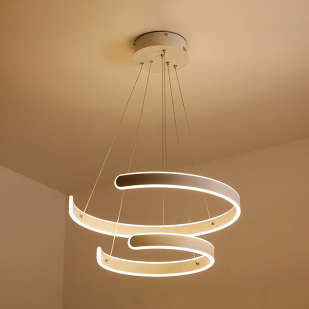 Postmodern 1/2/3-Light LED Suspension Light with Acrylic Shade Brown/White Ring Chandelier Pendant in Warm/White/Natural Light 2 White Natural Clearhalo 'Ceiling Lights' 'Chandeliers' 'Modern Chandeliers' 'Modern' Lighting' 114343