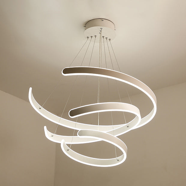 Postmodern 1/2/3-Light LED Suspension Light with Acrylic Shade Brown/White Ring Chandelier Pendant in Warm/White/Natural Light 3 White Natural Clearhalo 'Ceiling Lights' 'Chandeliers' 'Modern Chandeliers' 'Modern' Lighting' 114346