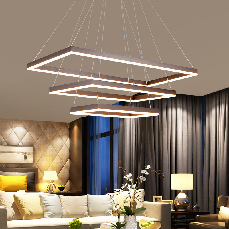 Multi-Layer Bedroom Chandelier Acrylic 1/2/3-Light LED Minimalist Suspension Pendant in Coffee, Warm/White/Natural Light Clearhalo 'Ceiling Lights' 'Chandeliers' 'Modern Chandeliers' 'Modern' Lighting' 114386