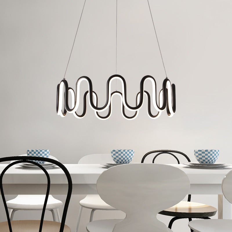 Black Curved Chandelier Simple LED 1/2/3-Head Acrylic Suspension Pendant in Warm/White Light Clearhalo 'Ceiling Lights' 'Chandeliers' 'Modern Chandeliers' 'Modern' Lighting' 114427