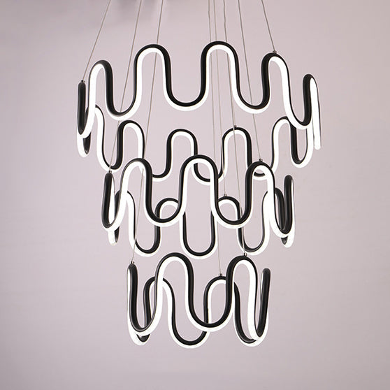 Black Curved Chandelier Simple LED 1/2/3-Head Acrylic Suspension Pendant in Warm/White Light 3 Black Clearhalo 'Ceiling Lights' 'Chandeliers' 'Modern Chandeliers' 'Modern' Lighting' 114433