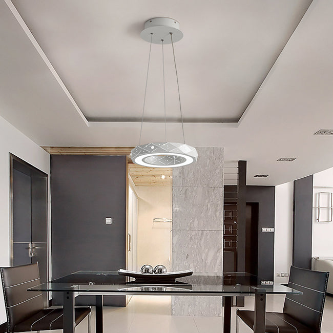 1/2/3-Light Dining Room Pendant Light with Ring Acrylic Shade White Ceiling Chandelier in Warm/White Light Clearhalo 'Ceiling Lights' 'Chandeliers' 'Modern Chandeliers' 'Modern' Lighting' 114491