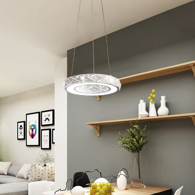 1/2/3-Light Dining Room Pendant Light with Ring Acrylic Shade White Ceiling Chandelier in Warm/White Light Clearhalo 'Ceiling Lights' 'Chandeliers' 'Modern Chandeliers' 'Modern' Lighting' 114492