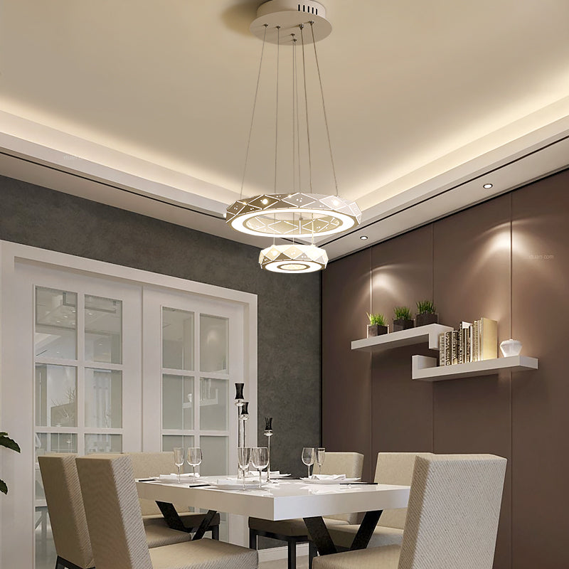 1/2/3-Light Dining Room Pendant Light with Ring Acrylic Shade White Ceiling Chandelier in Warm/White Light Clearhalo 'Ceiling Lights' 'Chandeliers' 'Modern Chandeliers' 'Modern' Lighting' 114494