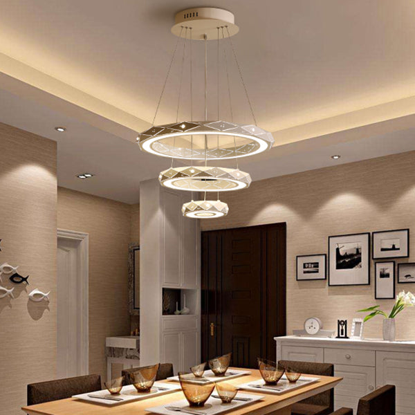 1/2/3-Light Dining Room Pendant Light with Ring Acrylic Shade White Ceiling Chandelier in Warm/White Light Clearhalo 'Ceiling Lights' 'Chandeliers' 'Modern Chandeliers' 'Modern' Lighting' 114496