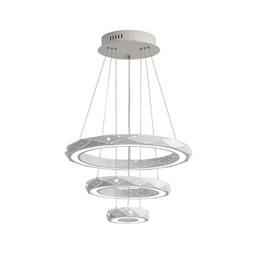 1/2/3-Light Dining Room Pendant Light with Ring Acrylic Shade White Ceiling Chandelier in Warm/White Light 3 White Clearhalo 'Ceiling Lights' 'Chandeliers' 'Modern Chandeliers' 'Modern' Lighting' 114498