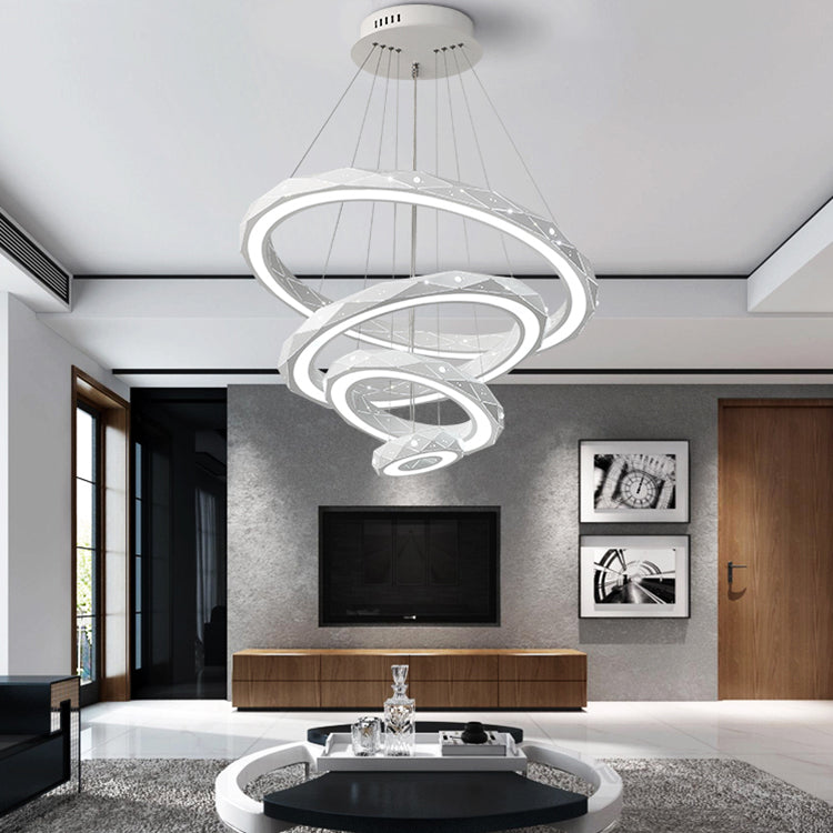 1/2/3-Light Dining Room Pendant Light with Ring Acrylic Shade White Ceiling Chandelier in Warm/White Light Clearhalo 'Ceiling Lights' 'Chandeliers' 'Modern Chandeliers' 'Modern' Lighting' 114499