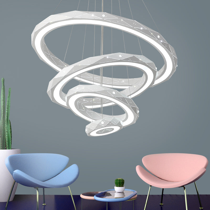 1/2/3-Light Dining Room Pendant Light with Ring Acrylic Shade White Ceiling Chandelier in Warm/White Light Clearhalo 'Ceiling Lights' 'Chandeliers' 'Modern Chandeliers' 'Modern' Lighting' 114500