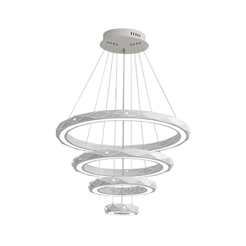 1/2/3-Light Dining Room Pendant Light with Ring Acrylic Shade White Ceiling Chandelier in Warm/White Light 4 White Clearhalo 'Ceiling Lights' 'Chandeliers' 'Modern Chandeliers' 'Modern' Lighting' 114501