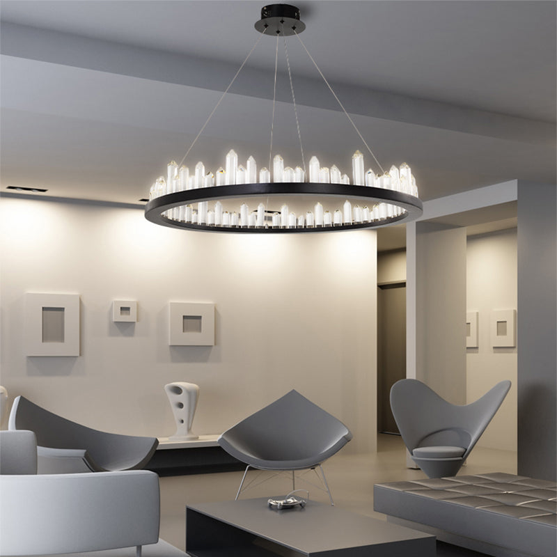 1/2-Light Circular Chandelier Lamp Contemporary Crystal LED Black Hanging Light Fixture in Warm/White Light for Living Room 1 Black Warm Clearhalo 'Ceiling Lights' 'Chandeliers' 'Modern Chandeliers' 'Modern' Lighting' 114504