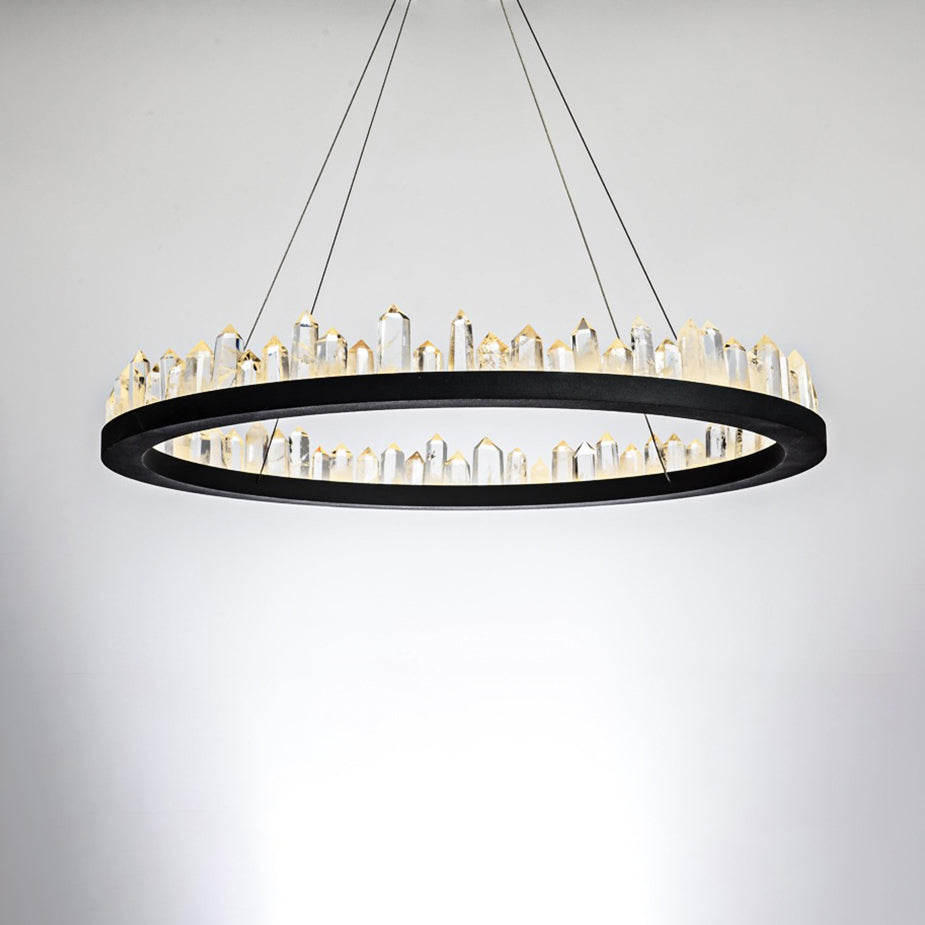 1/2-Light Circular Chandelier Lamp Contemporary Crystal LED Black Hanging Light Fixture in Warm/White Light for Living Room Clearhalo 'Ceiling Lights' 'Chandeliers' 'Modern Chandeliers' 'Modern' Lighting' 114506