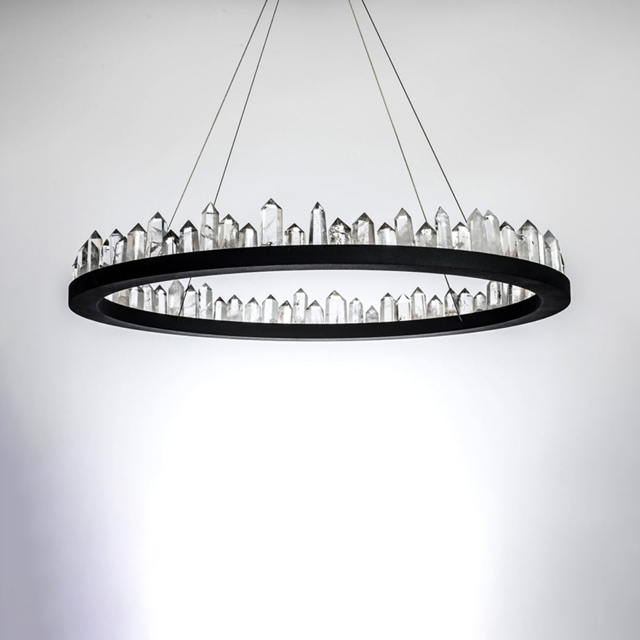 1/2-Light Circular Chandelier Lamp Contemporary Crystal LED Black Hanging Light Fixture in Warm/White Light for Living Room Clearhalo 'Ceiling Lights' 'Chandeliers' 'Modern Chandeliers' 'Modern' Lighting' 114507