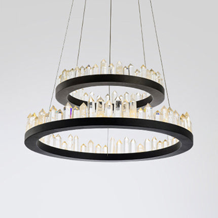 1/2-Light Circular Chandelier Lamp Contemporary Crystal LED Black Hanging Light Fixture in Warm/White Light for Living Room Clearhalo 'Ceiling Lights' 'Chandeliers' 'Modern Chandeliers' 'Modern' Lighting' 114509