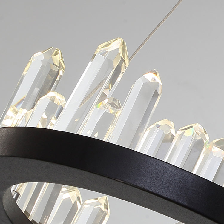 1/2-Light Circular Chandelier Lamp Contemporary Crystal LED Black Hanging Light Fixture in Warm/White Light for Living Room Clearhalo 'Ceiling Lights' 'Chandeliers' 'Modern Chandeliers' 'Modern' Lighting' 114512