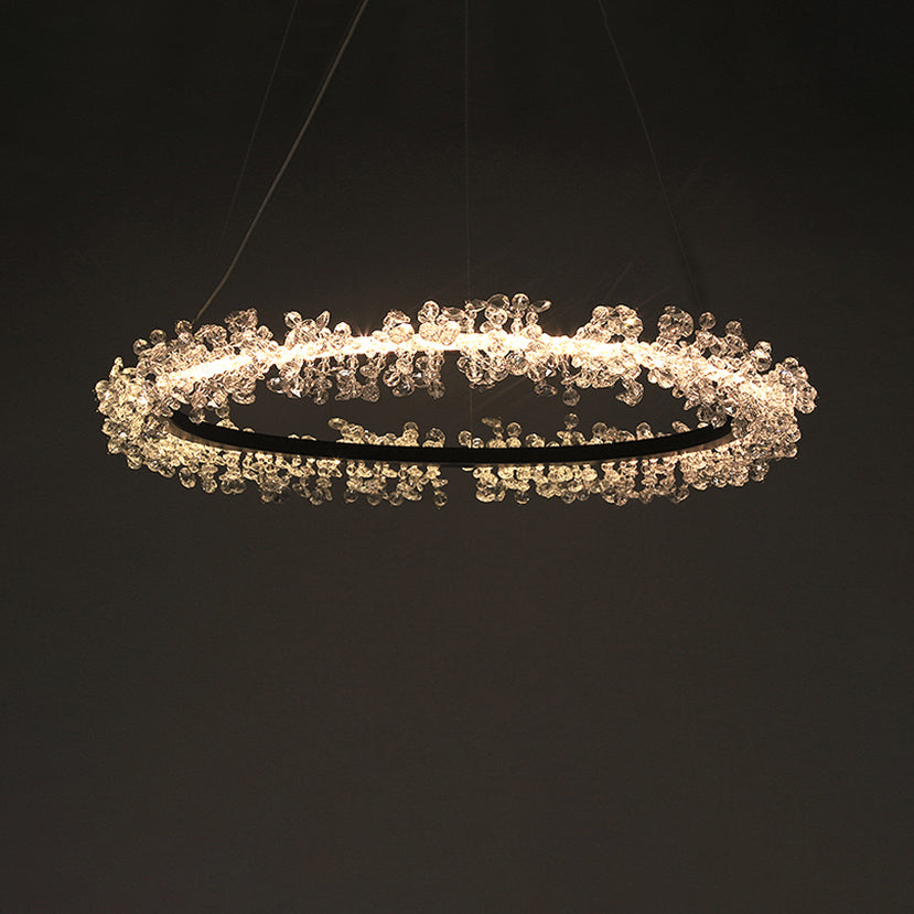 1/2/3-Light Black Ring Pendant Chandelier Modern Crystal Accent LED Pendant Light Fixture in White/Warm Light for Living Room Clearhalo 'Ceiling Lights' 'Chandeliers' 'Modern Chandeliers' 'Modern' Lighting' 114546