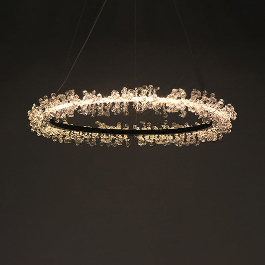 1/2/3-Light Black Ring Pendant Chandelier Modern Crystal Accent LED Pendant Light Fixture in White/Warm Light for Living Room Clearhalo 'Ceiling Lights' 'Chandeliers' 'Modern Chandeliers' 'Modern' Lighting' 114546