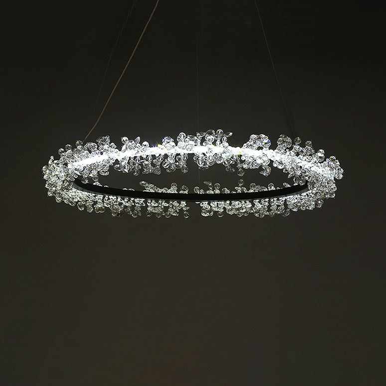 1/2/3-Light Black Ring Pendant Chandelier Modern Crystal Accent LED Pendant Light Fixture in White/Warm Light for Living Room Clearhalo 'Ceiling Lights' 'Chandeliers' 'Modern Chandeliers' 'Modern' Lighting' 114547