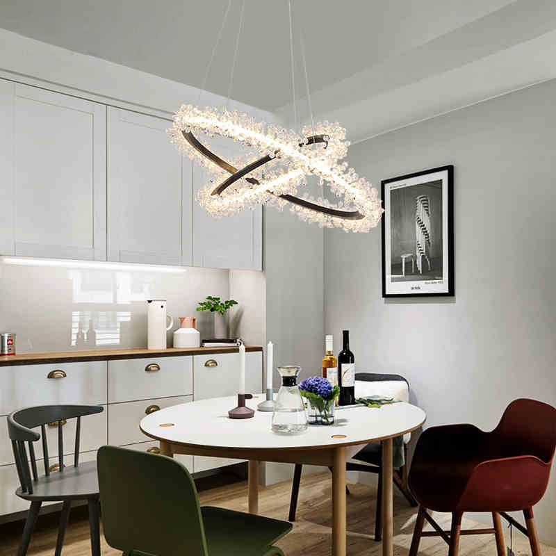 1/2/3-Light Black Ring Pendant Chandelier Modern Crystal Accent LED Pendant Light Fixture in White/Warm Light for Living Room Clearhalo 'Ceiling Lights' 'Chandeliers' 'Modern Chandeliers' 'Modern' Lighting' 114548