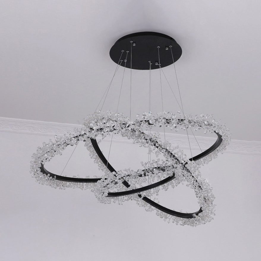 1/2/3-Light Black Ring Pendant Chandelier Modern Crystal Accent LED Pendant Light Fixture in White/Warm Light for Living Room Clearhalo 'Ceiling Lights' 'Chandeliers' 'Modern Chandeliers' 'Modern' Lighting' 114551