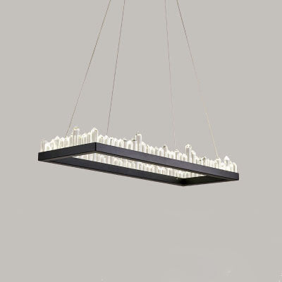 Black Rectangular Pendant Chandelier Modern Crystal Pendant Light Fixture in White/Warm Light for Dining Room, 23.5"/31.5"/39" Wide Clearhalo 'Ceiling Lights' 'Chandeliers' 'Modern Chandeliers' 'Modern' Lighting' 114556