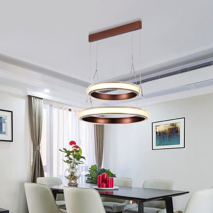 Contemporary 1/2/3-Light Ceiling Pendant Light with Crystal Shade Brown Ring LED Chandelier Lamp for Dining Room 2 Brown Clearhalo 'Ceiling Lights' 'Chandeliers' 'Modern Chandeliers' 'Modern' Lighting' 114611