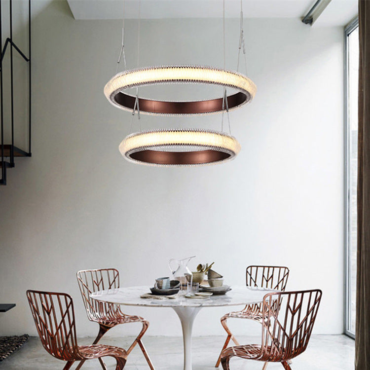 Contemporary 1/2/3-Light Ceiling Pendant Light with Crystal Shade Brown Ring LED Chandelier Lamp for Dining Room Clearhalo 'Ceiling Lights' 'Chandeliers' 'Modern Chandeliers' 'Modern' Lighting' 114612