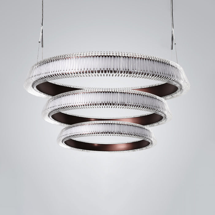 Contemporary 1/2/3-Light Ceiling Pendant Light with Crystal Shade Brown Ring LED Chandelier Lamp for Dining Room 3 Brown Clearhalo 'Ceiling Lights' 'Chandeliers' 'Modern Chandeliers' 'Modern' Lighting' 114614