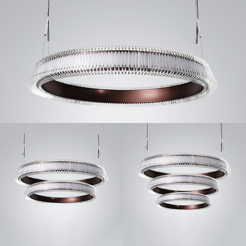 Contemporary 1/2/3-Light Ceiling Pendant Light with Crystal Shade Brown Ring LED Chandelier Lamp for Dining Room Clearhalo 'Ceiling Lights' 'Chandeliers' 'Modern Chandeliers' 'Modern' Lighting' 114615