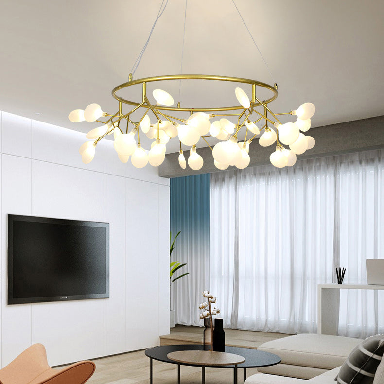 31.5"/35.5" W Leaf-Shaped Pendant Lamp Modern Acrylic Multi Light Living Room Chandelier Lighting in Black/Gold Gold Clearhalo 'Ceiling Lights' 'Chandeliers' 'Modern Chandeliers' 'Modern' Lighting' 114664