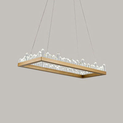 Contemporary Rectangular Pendant Ceiling Light Crystal Accent Gold LED Ceiling Chandelier in Warm/White Light, 21.5"/31.5"/39" Wide Clearhalo 'Ceiling Lights' 'Chandeliers' 'Modern Chandeliers' 'Modern' Lighting' 114697