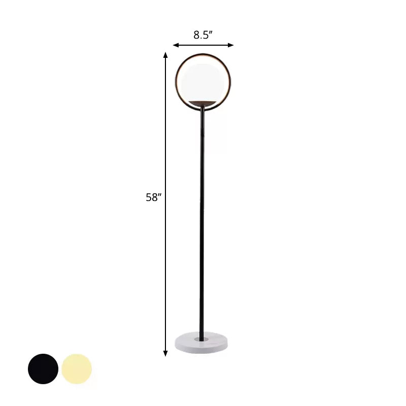 Halo Ring Floor Lamp Minimalism Metal 1 Head Black/Gold Stand Up Light with Globe White Glass Shade Clearhalo 'Floor Lamps' 'Lamps' Lighting' 1147288