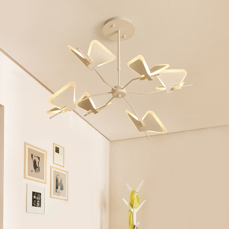 3/6/8 Lights Bedroom Chandelier with Butterfly Acrylic Shade Gold/White Hanging Ceiling Pendant Clearhalo 'Ceiling Lights' 'Chandeliers' 'Modern Chandeliers' 'Modern' Lighting' 114926