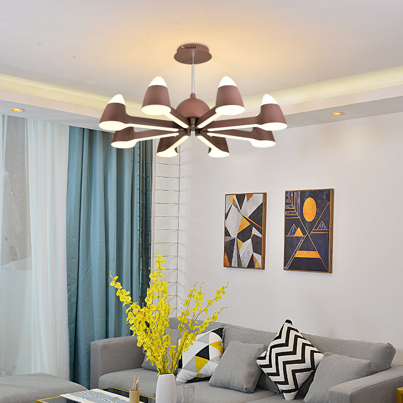 Cone Ceiling Chandelier Nordic Metal 3/6/8 Lights Brown Chandelier Light Fixture for Living Room Clearhalo 'Ceiling Lights' 'Chandeliers' 'Modern Chandeliers' 'Modern' Lighting' 114955