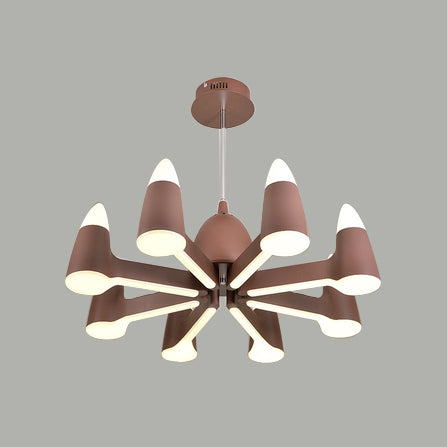 Cone Ceiling Chandelier Nordic Metal 3/6/8 Lights Brown Chandelier Light Fixture for Living Room 8 Brown Clearhalo 'Ceiling Lights' 'Chandeliers' 'Modern Chandeliers' 'Modern' Lighting' 114956