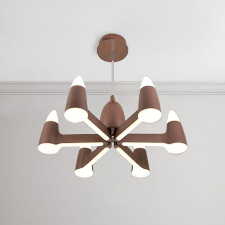 Cone Ceiling Chandelier Nordic Metal 3/6/8 Lights Brown Chandelier Light Fixture for Living Room 6 Brown Clearhalo 'Ceiling Lights' 'Chandeliers' 'Modern Chandeliers' 'Modern' Lighting' 114958