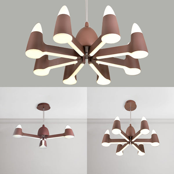 Cone Ceiling Chandelier Nordic Metal 3/6/8 Lights Brown Chandelier Light Fixture for Living Room Clearhalo 'Ceiling Lights' 'Chandeliers' 'Modern Chandeliers' 'Modern' Lighting' 114959