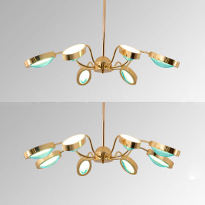 Drum Chandelier Pendant Light with Oval Glass Shade Postmodern Metal 6/8 Lights Gold Hanging Ceiling Light for Living Room Clearhalo 'Ceiling Lights' 'Chandeliers' 'Modern Chandeliers' 'Modern' Lighting' 114960