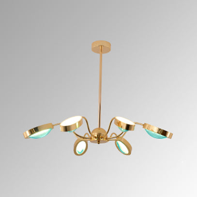 Drum Chandelier Pendant Light with Oval Glass Shade Postmodern Metal 6/8 Lights Gold Hanging Ceiling Light for Living Room 6 Gold Clearhalo 'Ceiling Lights' 'Chandeliers' 'Modern Chandeliers' 'Modern' Lighting' 114961