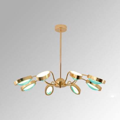 Drum Chandelier Pendant Light with Oval Glass Shade Postmodern Metal 6/8 Lights Gold Hanging Ceiling Light for Living Room 8 Gold Clearhalo 'Ceiling Lights' 'Chandeliers' 'Modern Chandeliers' 'Modern' Lighting' 114962