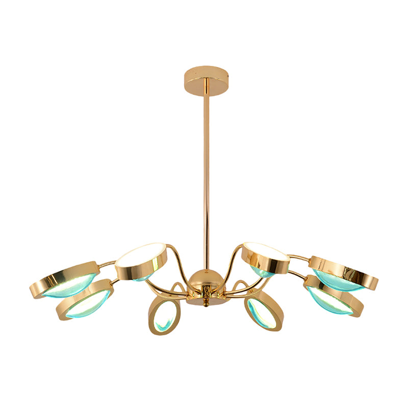 Drum Chandelier Pendant Light with Oval Glass Shade Postmodern Metal 6/8 Lights Gold Hanging Ceiling Light for Living Room Clearhalo 'Ceiling Lights' 'Chandeliers' 'Modern Chandeliers' 'Modern' Lighting' 114963