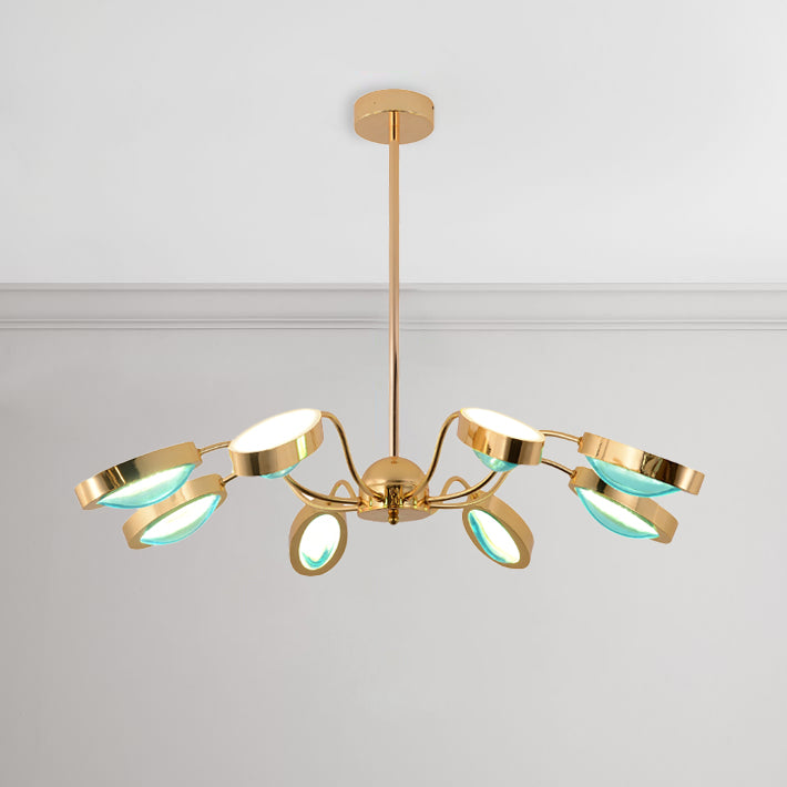 Drum Chandelier Pendant Light with Oval Glass Shade Postmodern Metal 6/8 Lights Gold Hanging Ceiling Light for Living Room Clearhalo 'Ceiling Lights' 'Chandeliers' 'Modern Chandeliers' 'Modern' Lighting' 114964