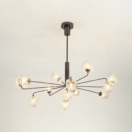 Contemporary Branching Chandelier Lamp Glass 5/7 Lights Living Room Hanging Pendant Light in Black/Nickel 13 Nickel Clearhalo 'Ceiling Lights' 'Chandeliers' 'Modern Chandeliers' 'Modern' Lighting' 114987