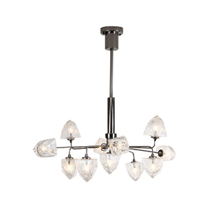 Contemporary Branching Chandelier Lamp Glass 5/7 Lights Living Room Hanging Pendant Light in Black/Nickel 11 Nickel Clearhalo 'Ceiling Lights' 'Chandeliers' 'Modern Chandeliers' 'Modern' Lighting' 114988